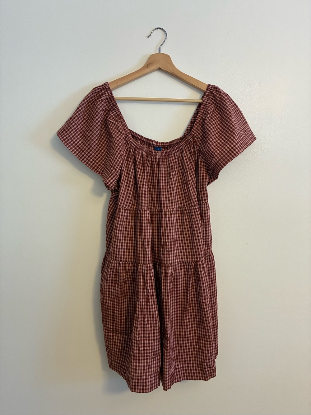 Old Navy Rust Check Short Sleeve Tiered Mini Dress